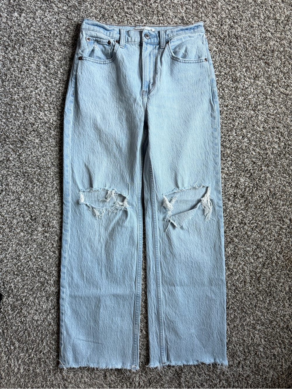 Abercrombie & Fitch Light Wash Straight Leg Jeans with Knee Rips